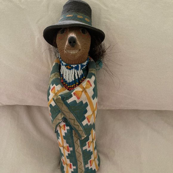 Fired Clay Coyote with Serape and Hat, Tubac, Arizona, Southwestern style - Picture 2 of 5